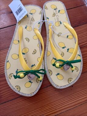 Juicy Couture Lemon Print Yellow Flip Flops - BRAND NEW WITH TAGS